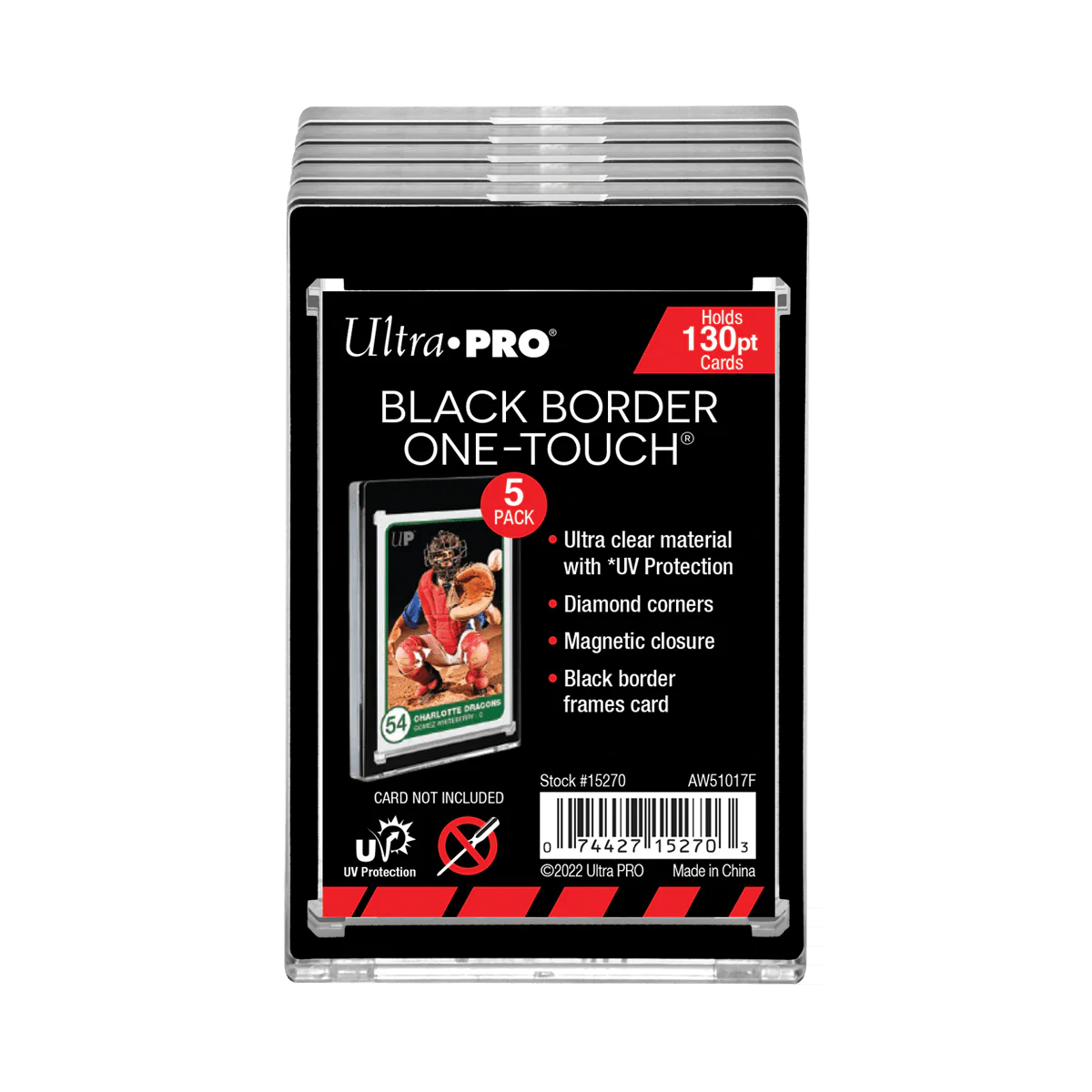 Ultra Pro - 130PT Black Border UV One-Touch Magnetic Holder (5-Count Retail Pack)